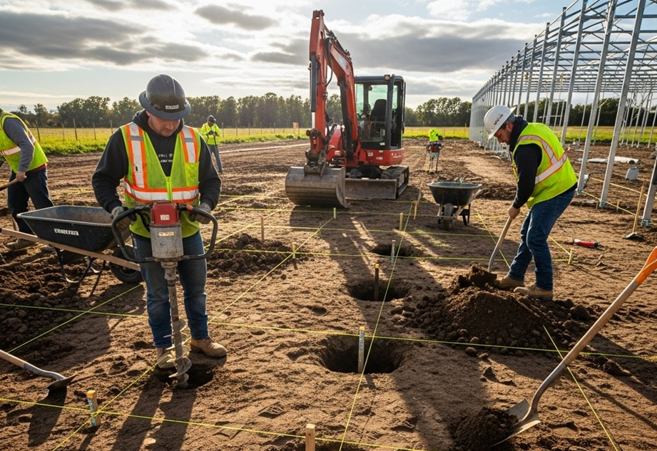 Excavación de pozos para cimientos
