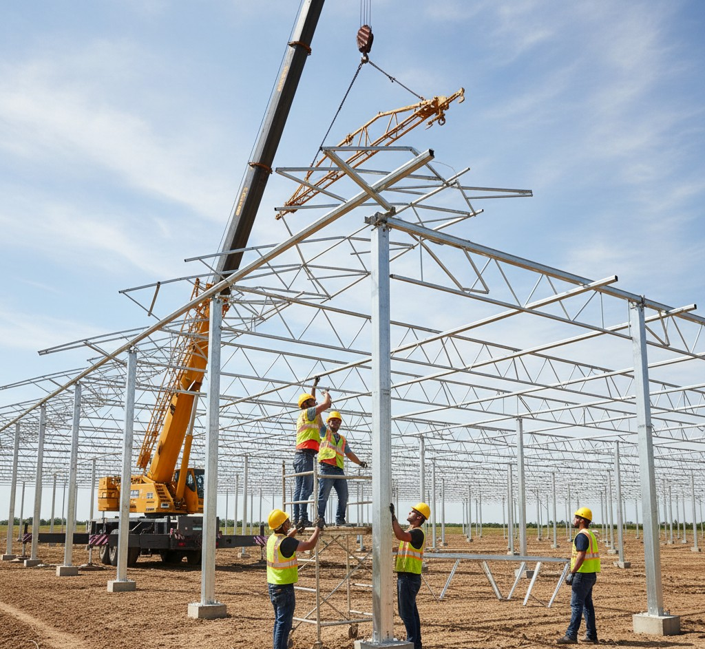 Armado de la estructura del techo del invernadero